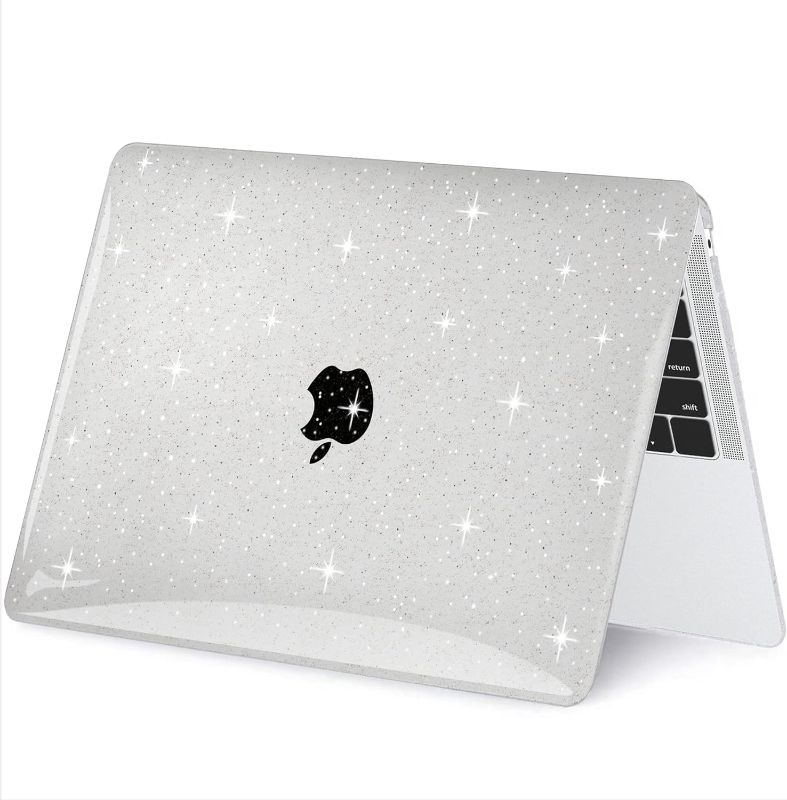 Photo 3 of G JGOO Compatible with MacBook Air 13 Inch Case 2022 2021 2020 2019 2018 Release M1 A2337 A2179 A1932 Touch ID, Clear Glitter Plastic Hard Shell Case + Keyboard Cover +50 Pcs Laptop Sticker, Sparkly

