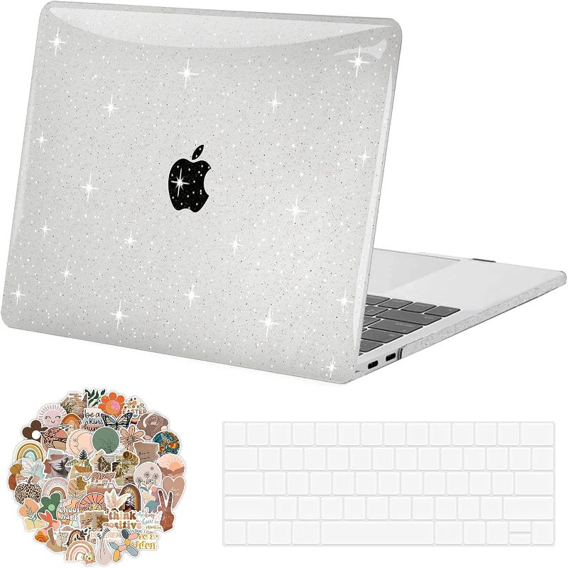 Photo 1 of G JGOO Compatible with MacBook Air 13 Inch Case 2022 2021 2020 2019 2018 Release M1 A2337 A2179 A1932 Touch ID, Clear Glitter Plastic Hard Shell Case + Keyboard Cover +50 Pcs Laptop Sticker, Sparkly

