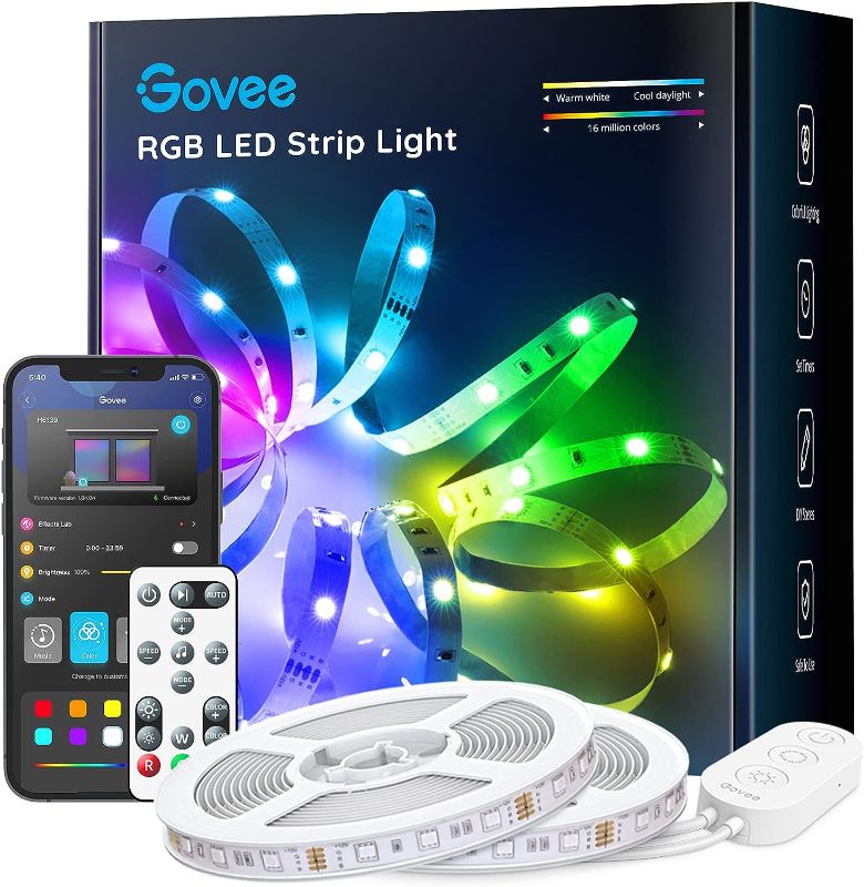 Photo 1 of Govee 32.8ft Color Changing LED Strip Lights, Bluetooth LED Lights with App Control, Remote, Control Box, 64 Scenes and Music Sync Lights for Bedroom, Room, Kitchen, Party, 2 Rolls of 16.4ft
