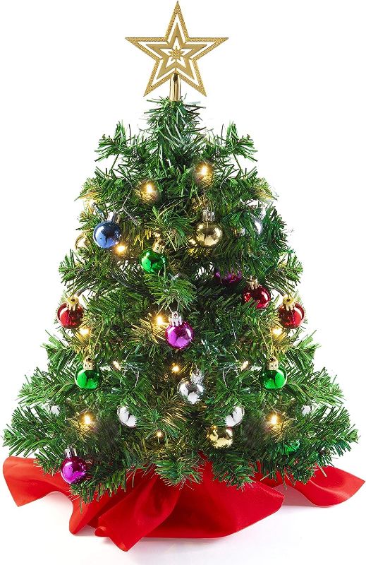 Photo 1 of Prextex 22” Mini Christmas Tree with Lights Ornaments and Presents - Small Christmas Tree with Lights Christmas Table Decorations Little Christmas Tree White Christmas Tree - Warm White, Green

