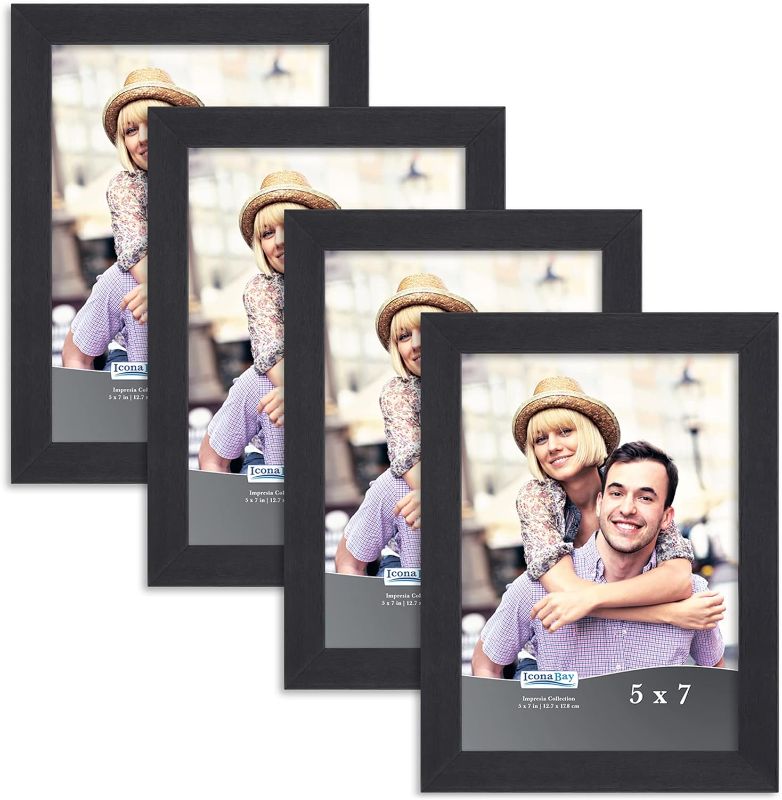 Photo 1 of 5x7 Picture Frame Set (Black, 4 Pack), Simple Modern Design, Table Top Kickstand and Wall Hanging Hooks Included, Impresia Collection
