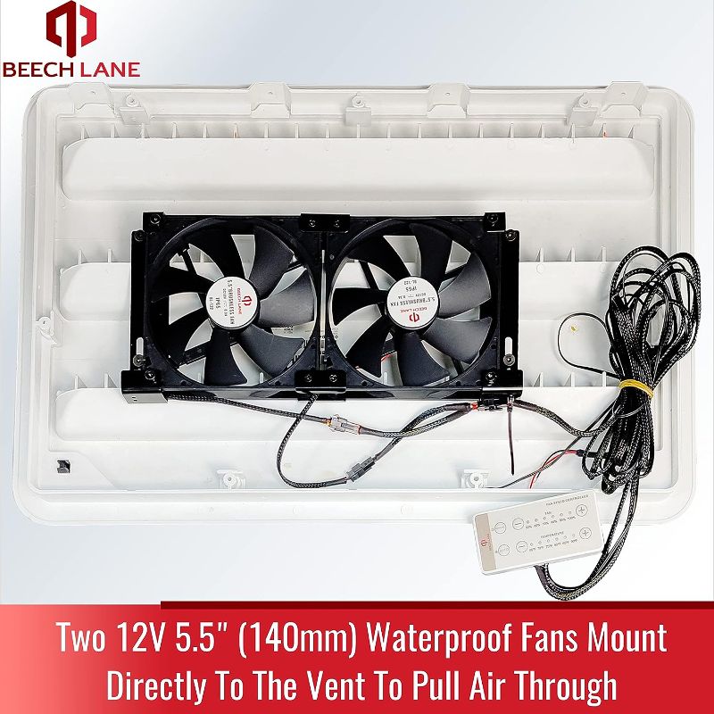 Photo 3 of Beech Lane 12V RV Fridge Ventilation Cooling Fan 5.5" (140mm), Custom Mounts For American RV Side Vents, Adjustable Temperature Settings, High-Tech Remote With Manual/Auto Modes, Waterproof
