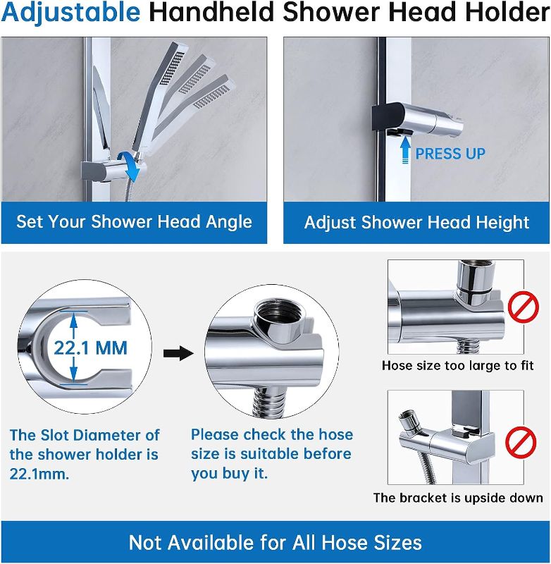 Photo 2 of G-Promise Shower Head Holder |No Drilling Metal Shower Slide Bar with Height and Angle Adjustable Bracket |Strong Adhesive Disc Mount or Wall-Mounted (Chrome)
