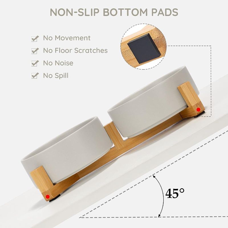 Photo 2 of SPUNKYJUNKY Ceramic Dog and Cat Bowl with Wood Stand Non-Slip Matte Glaze Weighted Food Water Set for Cats &Small Dogs 13.5OZ

