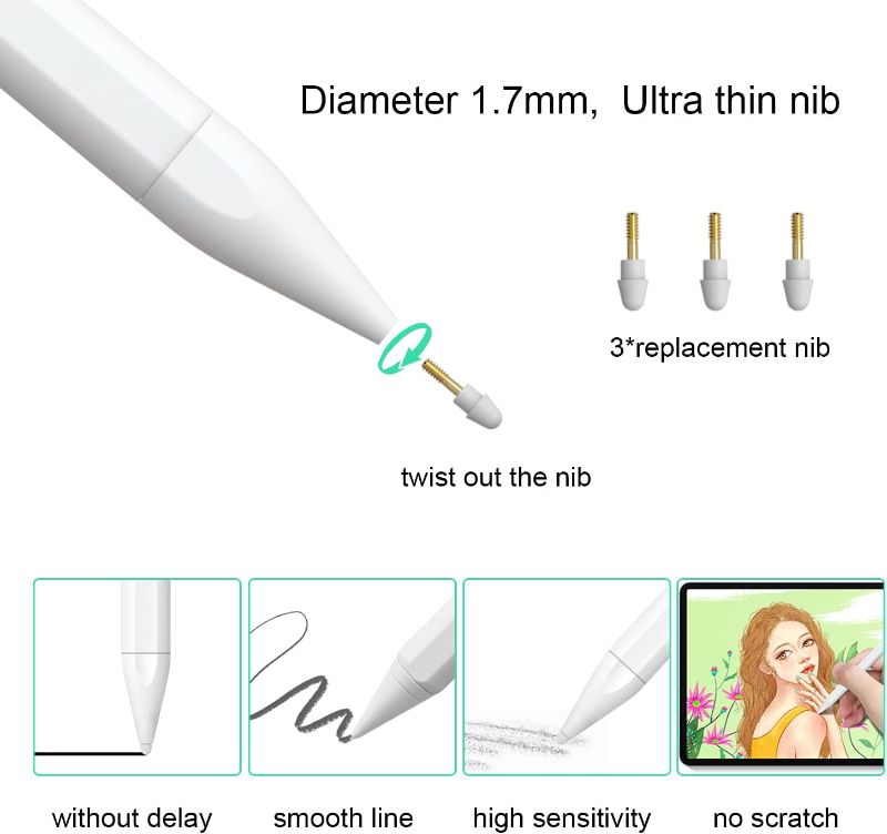 Photo 4 of Ailun Stylus Pen with Palm Rejection,Active Pencil for iPad (2018-2022) for Precise Writing Drawing

