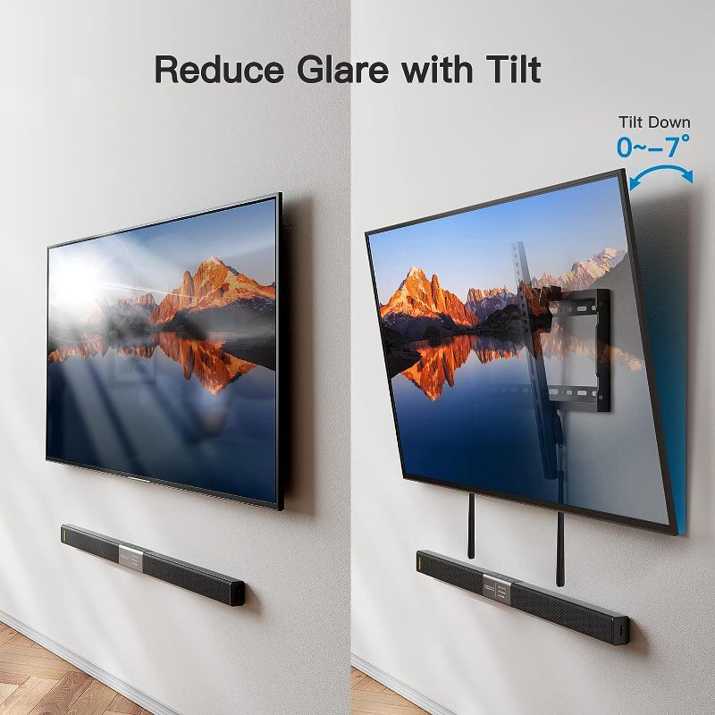 Photo 4 of Tilt TV Wall Mount Bracket Low Profile for Most 37-58 Inch LED LCD OLED Plasma Flat Curved TVs, Large Tilting Mount Fits Wood Studs Max 
