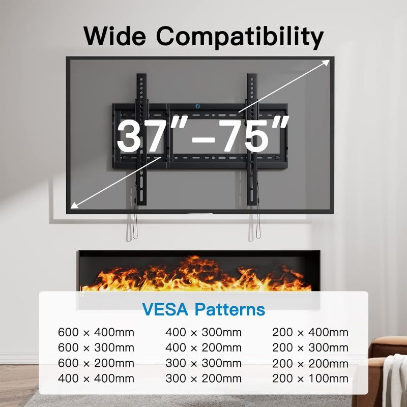 Photo 1 of Tilt TV Wall Mount Bracket Low Profile for Most 37-58 Inch LED LCD OLED Plasma Flat Curved TVs, Large Tilting Mount Fits Wood Studs Max 
