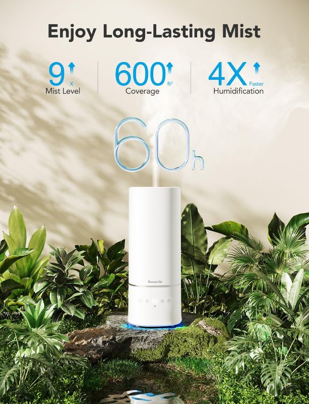 Photo 2 of GoveeLife Smart 6L Humidifiers for Home Large Room, Top Fill Coll Mist Humidifier for Bedroom Last Up to 60H, Dual 360° Rotation Nozzles, Voice Control, WiFi Essential Oil Diffuser for Baby, Plants
