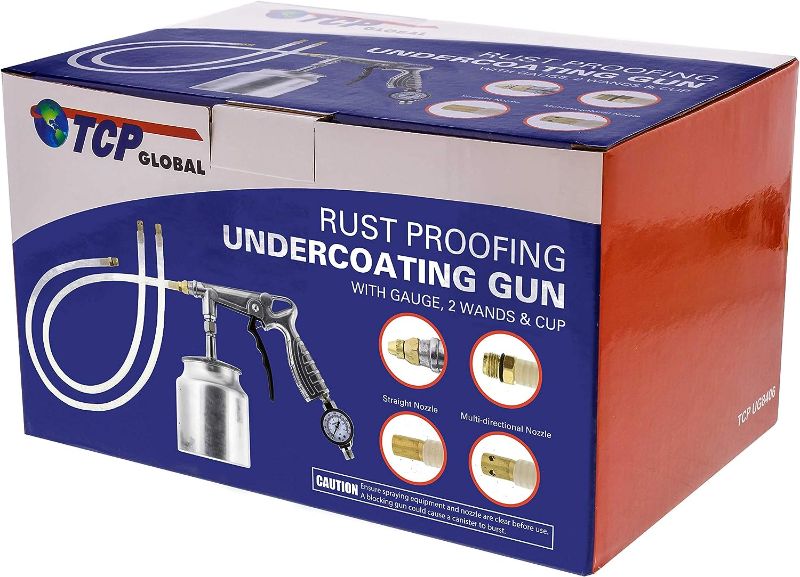 Photo 2 of TCP Global Air Rust Proofing and Undercoating Gun with Gauge & Suction Feed Cup, 2 Wands - 22" Long Flexible Extension Wand with Multi-Directional Nozzle - Spray Truck Bed Liner, Rubberized Undercoat
