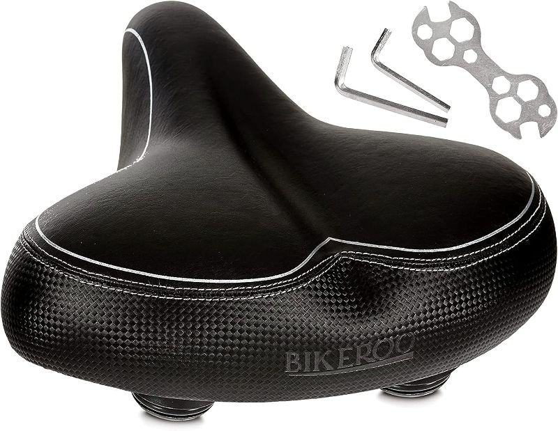 Photo 1 of Bikeroo Oversized Bike Seat for Peloton Bike & Bike+, Exercise or Road Bikes - Compatible Bicycle Saddle Replacement with Wide Cushion for Men & Womens Comfort
