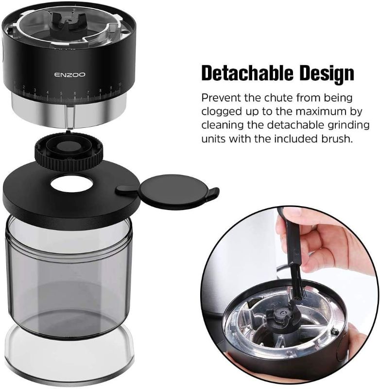 Photo 6 of Conical Burr Coffee Grinder, ENZOO Electric Coffee Bean Grinder with Detachable Design for Easy Cleaning, 40 Precise Grind Setting for Espresso, Drip Coffee, French Press and Percolator Coffee
