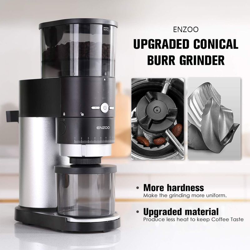 Photo 3 of Conical Burr Coffee Grinder, ENZOO Electric Coffee Bean Grinder with Detachable Design for Easy Cleaning, 40 Precise Grind Setting for Espresso, Drip Coffee, French Press and Percolator Coffee
