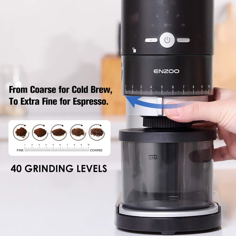Photo 2 of Conical Burr Coffee Grinder, ENZOO Electric Coffee Bean Grinder with Detachable Design for Easy Cleaning, 40 Precise Grind Setting for Espresso, Drip Coffee, French Press and Percolator Coffee
