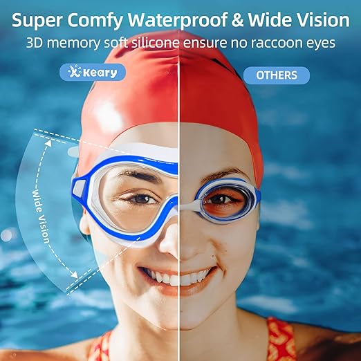 Photo 2 of Keary 2 Pack Swim goggles for Adult Youth with Soft Silicone Gasket, Anti-fog UV Protection No Leak Clear Vision Pool Goggles
