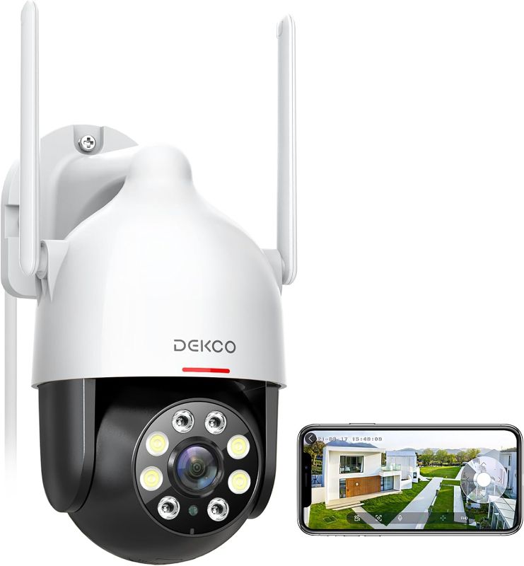 Photo 1 of DEKCO 2K WiFi Surveillance Security Camera Outdoor/Home/Dome, Pan-Tilt 360° View, 3MP, Motion Detection and Siren, 2-Way Audio,Full Color Night Vision, Waterproof
