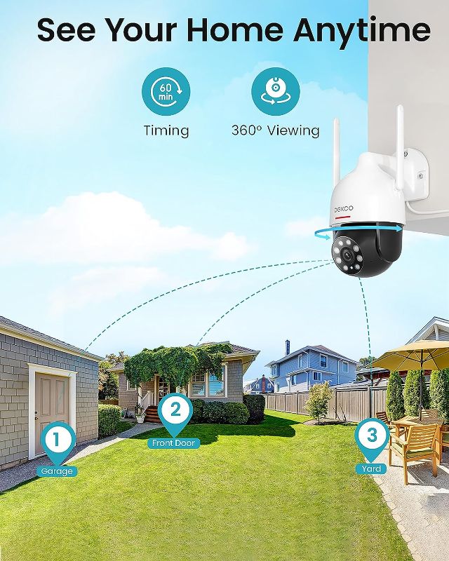 Photo 5 of DEKCO 2K WiFi Surveillance Security Camera Outdoor/Home/Dome, Pan-Tilt 360° View, 3MP, Motion Detection and Siren, 2-Way Audio,Full Color Night Vision, Waterproof
