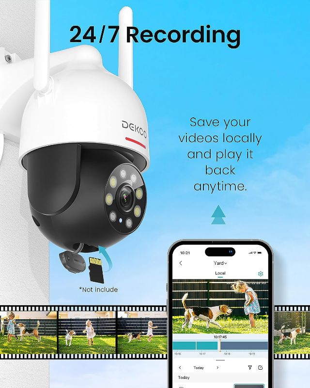 Photo 4 of DEKCO 2K WiFi Surveillance Security Camera Outdoor/Home/Dome, Pan-Tilt 360° View, 3MP, Motion Detection and Siren, 2-Way Audio,Full Color Night Vision, Waterproof
