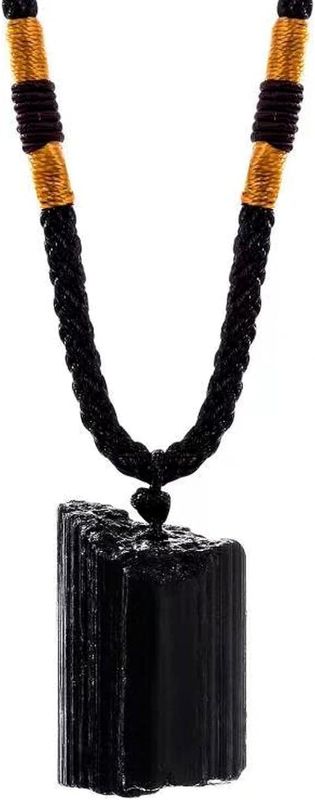 Photo 1 of ENHONG-  Black Tourmaline Necklace Crystal Pillar Pendant ?Original Natural Stone Metaphysically Psychic Protection
