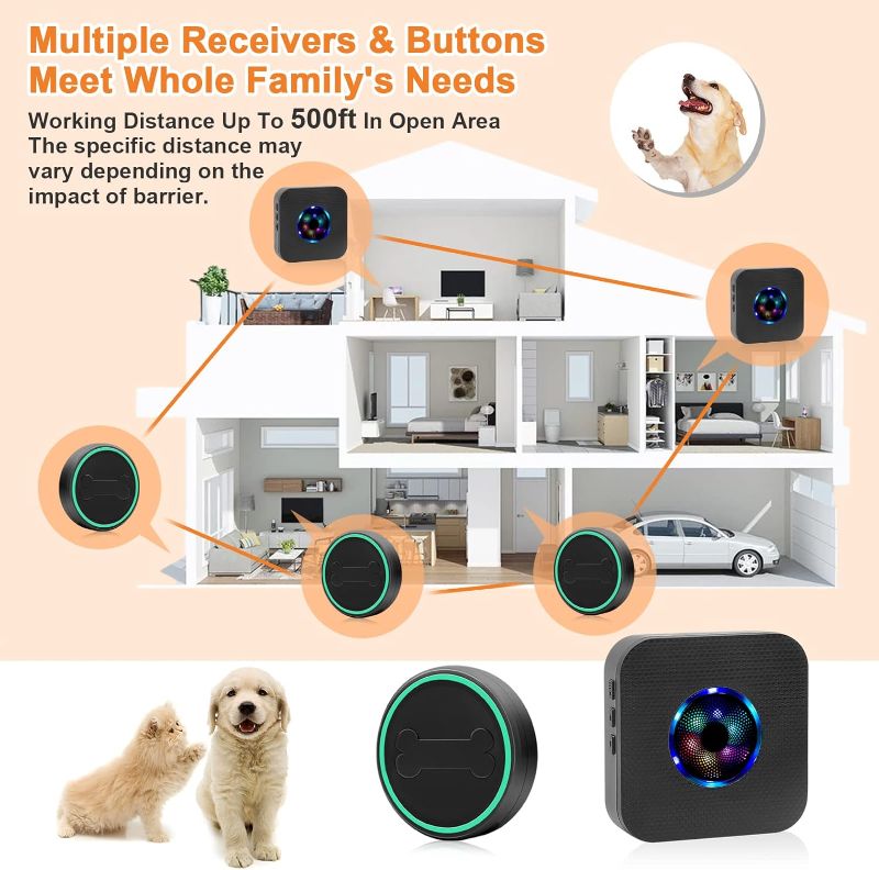 Photo 5 of CallToU Dog Doorbell Wireless Doggie Bell for Potty Training 3 Waterproof Touch Buttons 2 Portable Receivers (3 PACK)
