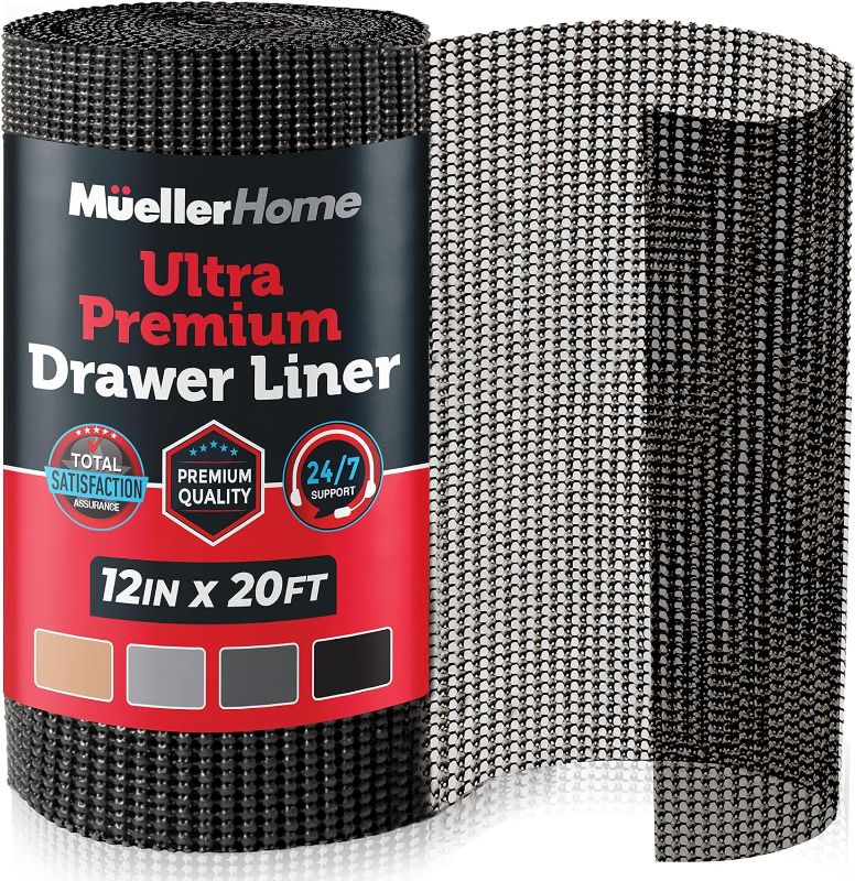 Photo 1 of Mueller Ultra-Premium Drawer and Shelf Liner, 17.5 Inch x 20 FT Heavy-Duty and Slip-Resistant Liner, Durable Non Adhesive Waterproof Roll, for Drawers, Kitchen, Cabinets, Shelves, Desks, Black

