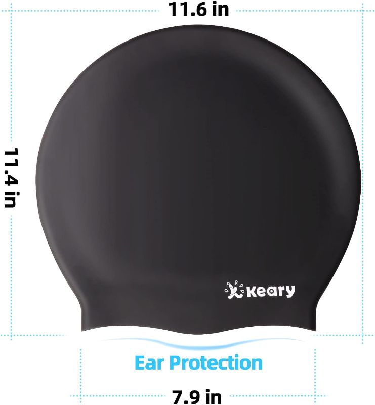 Photo 2 of Keary Extra Large Swim Cap for Braids and Dreadlocks Extensions Weaves Long Hair, Waterproof Silicone Cover Ear Bath Pool Shower Swimming Cap for Adult Youth to Keep Hair Dry, Easy to Put On and Off
