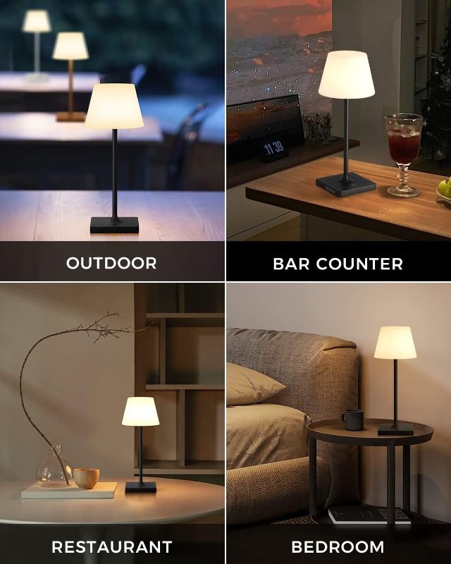 Photo 4 of VISDANFO Outdoor Cordless Portable Table Lamp,5000mAh Rechargeable Battery Operated Dimming LED Desk Lamp,IP44 Waterproof,Modern Night Light for Camping Restaurant Bedroom Bars Home Party(Black)
