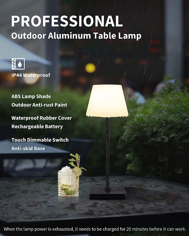 Photo 2 of VISDANFO Outdoor Cordless Portable Table Lamp,5000mAh Rechargeable Battery Operated Dimming LED Desk Lamp,IP44 Waterproof,Modern Night Light for Camping Restaurant Bedroom Bars Home Party(Black)
