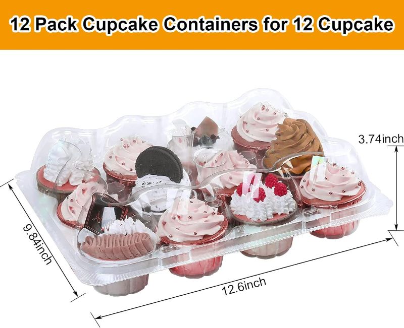 Photo 3 of Cupcake Containers 15 Count Cupcake Boxes Plastic Cupcake Carrier Cupcake Holders for 12 Cupcakes Clear Plastic Disposable Cupcake Container with High Tall Dome Lid Cupcake Trays
