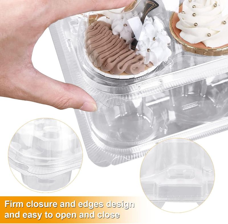 Photo 4 of Cupcake Containers 15 Count Cupcake Boxes Plastic Cupcake Carrier Cupcake Holders for 12 Cupcakes Clear Plastic Disposable Cupcake Container with High Tall Dome Lid Cupcake Trays
