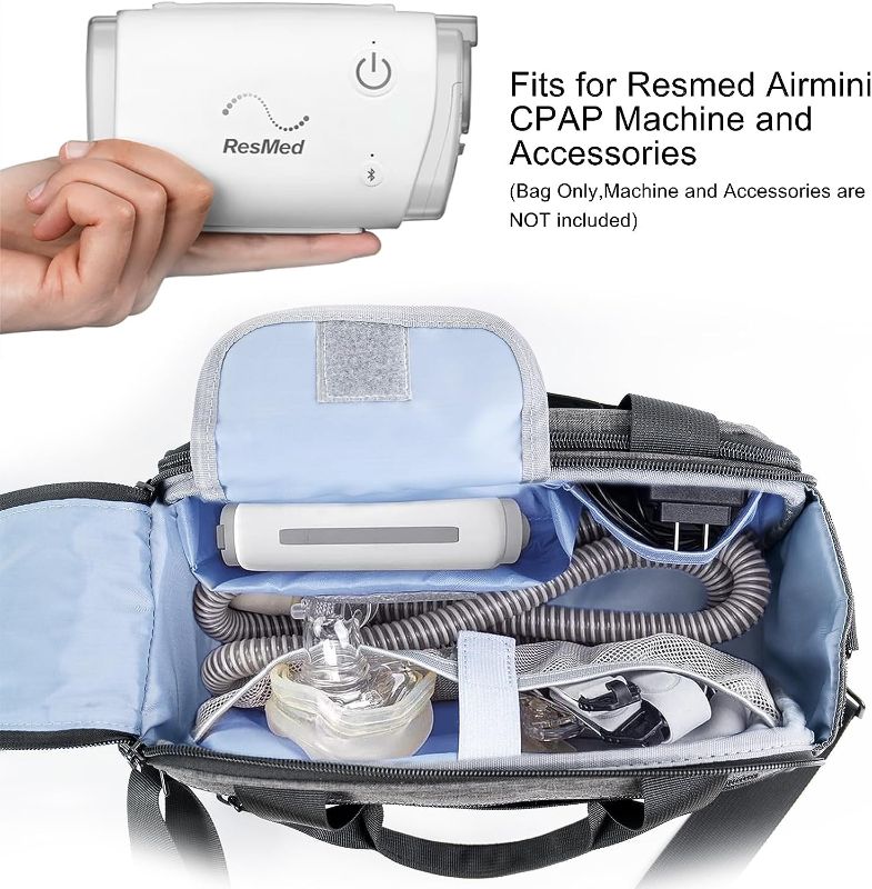 Photo 2 of Carfany CPAP Bag For Travel Compatible With Resmed Airmini,Portable CPAP Machine And Accessories Case,Carry Organizer With Luggage Strip, grey
