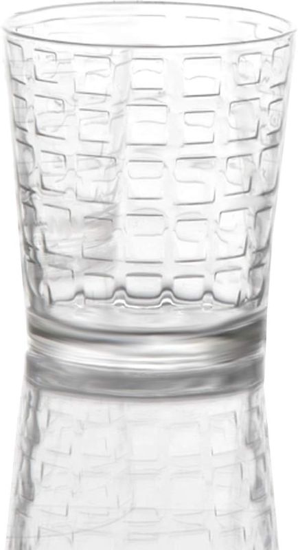 Photo 2 of Set of 4 Barware Tripod Base Short Whiskey or Drinking Glasses | Funky Circle-shaped bottomed clear glass tumblers
