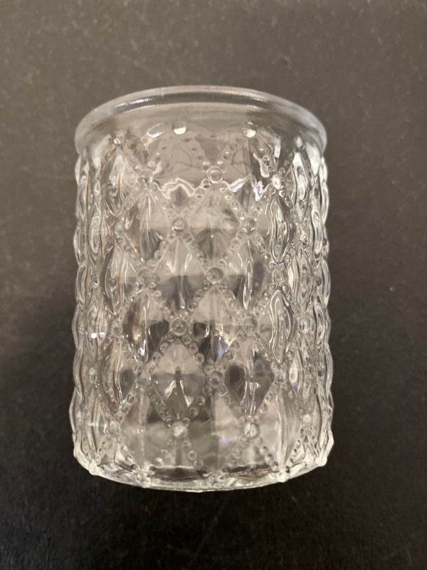 Photo 3 of Set of 4 Barware Tripod Base Short Whiskey or Drinking Glasses | Funky Circle-shaped bottomed clear glass tumblers
