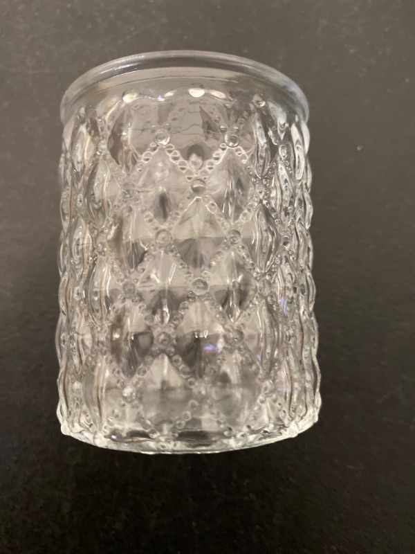 Photo 3 of Set of 4 Barware Tripod Base Short Whiskey or Drinking Glasses | Funky Circle-shaped bottomed clear glass tumblers
