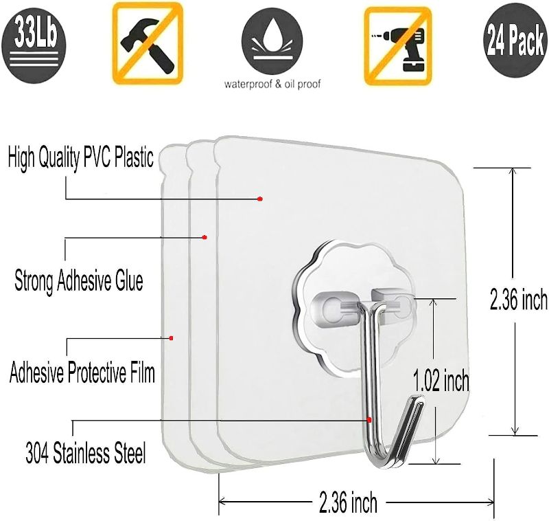 Photo 2 of DDMY Adhesive Hooks 13.2Lb(Max) Heavy Duty Self Adhesive Hooks Transparent Water
