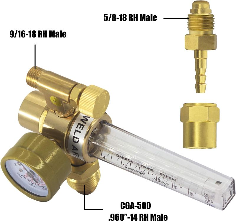 Photo 2 of Argon Regulator, Flow Meter Gas Regulator Gauge for Mig Tig Weld with Gas Hose Welding
