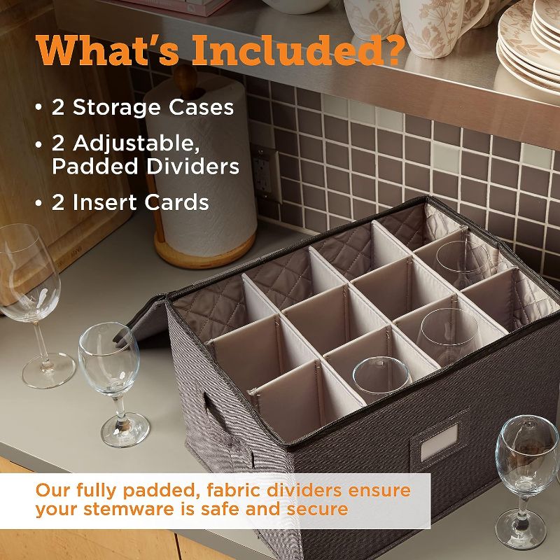 Photo 3 of STORAGELAB- China Storage Set, Hard Shell and Stackable, for Dinnerware Storage and Transport, Protects Dishes Cups and Mugs, Felt Plate Dividers Included (Gray, 1 Pack Set Wine Glass Storage)
