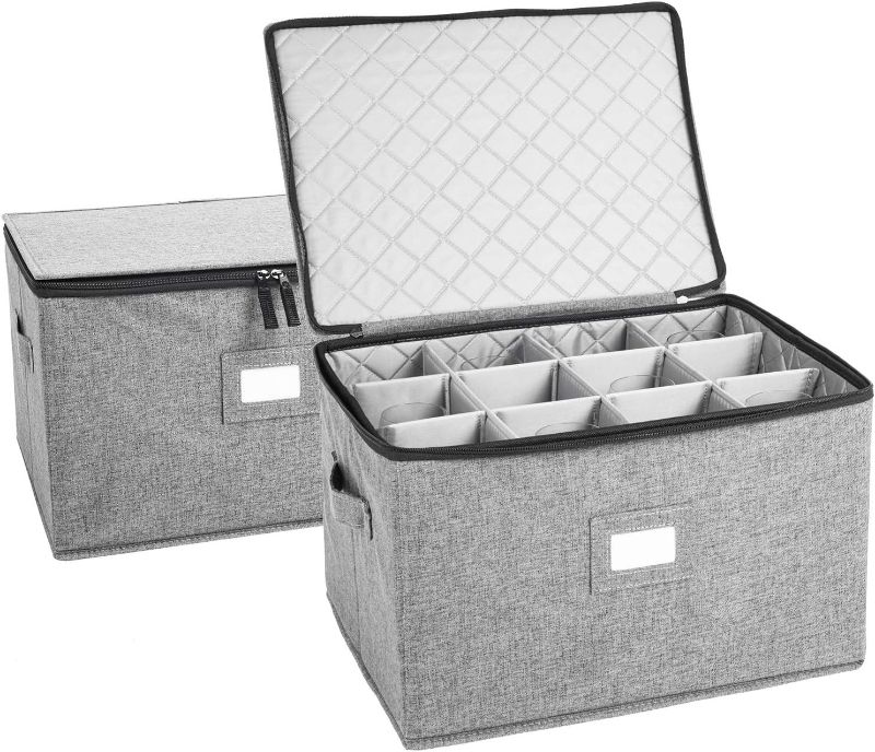 Photo 1 of STORAGELAB- China Storage Set, Hard Shell and Stackable, for Dinnerware Storage and Transport, Protects Dishes Cups and Mugs, Felt Plate Dividers Included (Gray, 1 Pack Set Wine Glass Storage)
