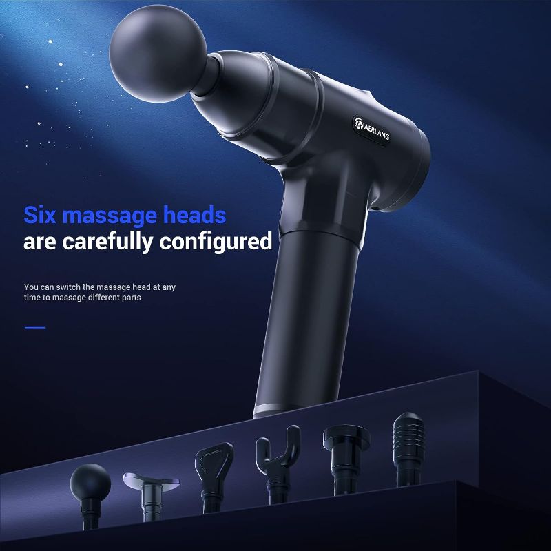 Photo 2 of AERLANG Deep Tissue Massager, Portable Massage Gun for Back Neck Muscle Relieve, Quiet Brushless Motor 20 Variable Speeds Digital Display 6 Massage Heads and Carrying Case
