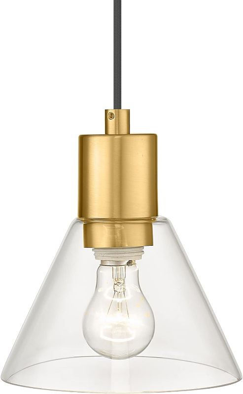 Photo 1 of LMS 1-Light Gold Glass Pendant Light, Modern Kitchen Pendant Hanging Light with Clear Glass Shade in Gold Finish, LMS-103
