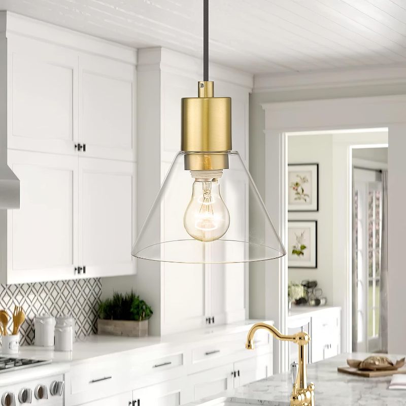 Photo 4 of LMS 1-Light Gold Glass Pendant Light, Modern Kitchen Pendant Hanging Light with Clear Glass Shade in Gold Finish, LMS-103
