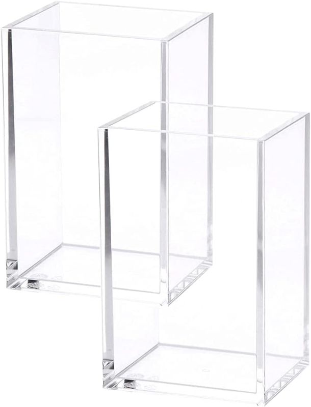 Photo 1 of 2 Pack Clear Acrylic Pencil Pen Holder Cup, Makeup Brush Holder Acrylic Desk Accessories

