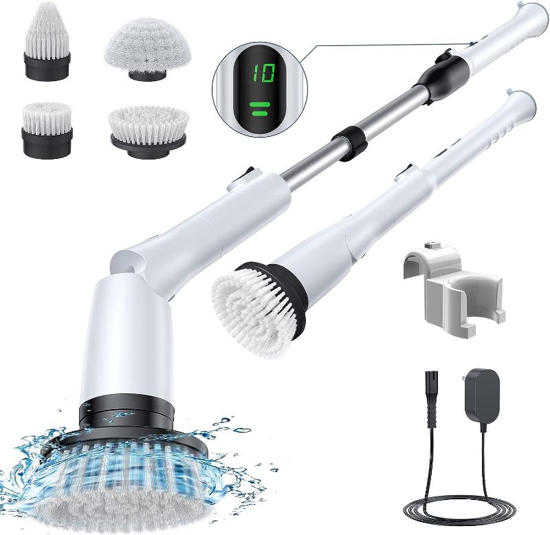 Photo 1 of LABIGO Electric Spin Scrubber LA2 Pro, Shower Cleaning Brush with Display and 4 Replaceable Brush Heads,2 Adjustable speeds, 3 Adjustable Extension Handle, Power Cleaning Brush for Bathroom Tile Black
