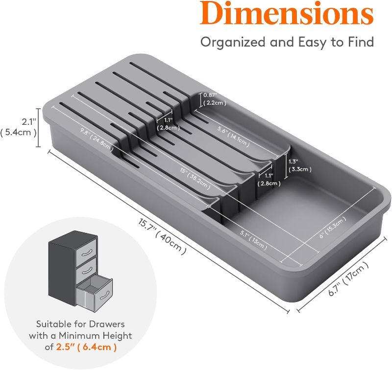 Photo 3 of Lifewit Knife Drawer Organizer, Drawer Knife Block for 9 Knives, 2 Tier Knife Insert Holder Storage for Kitchen Drawer Countertop, Gray
