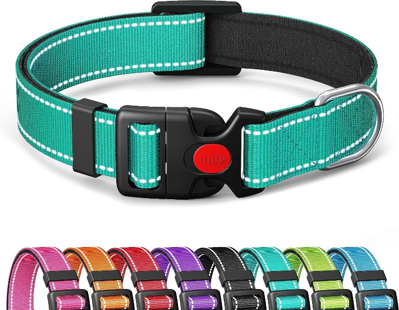 Photo 1 of JOYTALE- Grepad Polyester Dog Collars for Medium Dogs Female Male,Durable Comfortable Padded Basic Dog Collars for Puppy Small Extra Large Breed with Quick Release Safety Buckle for Dog Boy Girl,Lake Green,M
