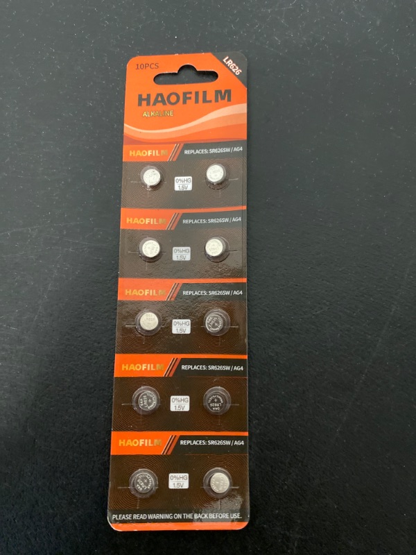 Photo 3 of HAOFILM LR626 SR626SW 377 376 LR626 AG4 Premium Alkaline Battery,1.5V Round Button Coin Cell Batteries (10 Pack)
