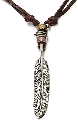 Photo 3 of COOLSTEELANDBEYOND Retro Style Feather Pendant Unisex Necklace for Mens Womens with Adjustable Leather Cord
