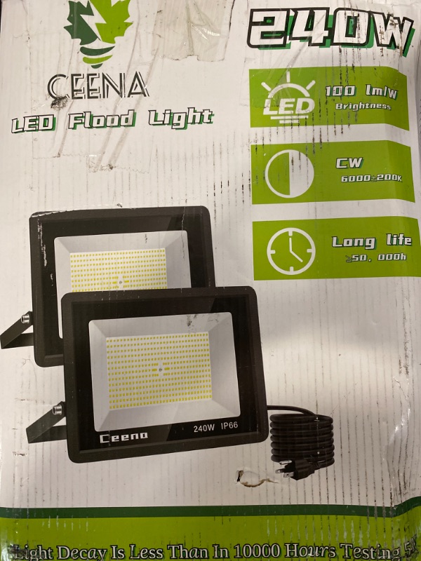 Photo 5 of Ceena 2 Pack 240W Plug in LED Flood Light Outdoor, 24000lm Super Bright Floodlight with Switch and 5.9FT Wire, IP66 Waterproof 6000K LED Work Lights for Basketball Court, Playground, Stadium
