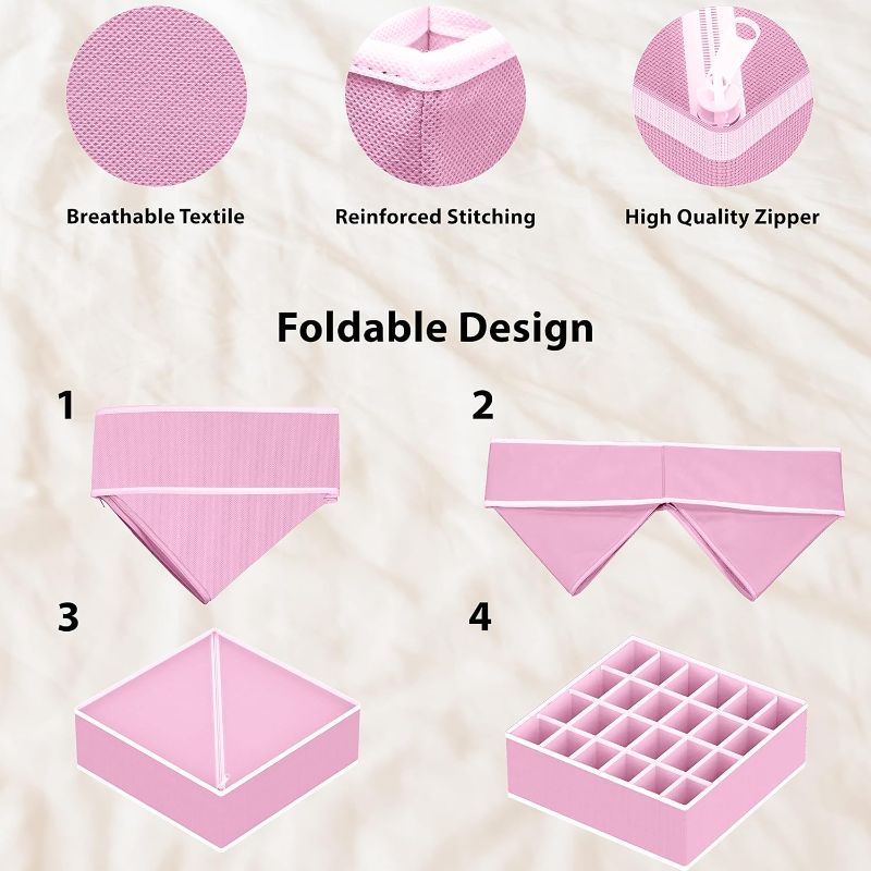 Photo 3 of Simple Houseware Closet Underwear Organizer Drawer Divider 4 Set, Pink
