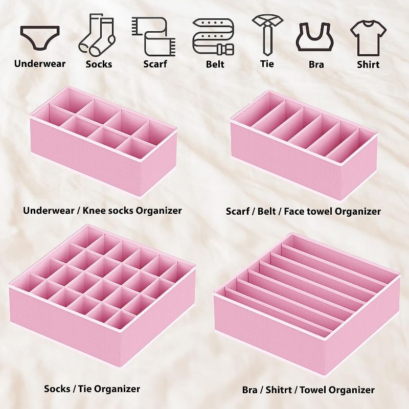 Photo 1 of Simple Houseware Closet Underwear Organizer Drawer Divider 4 Set, Pink
