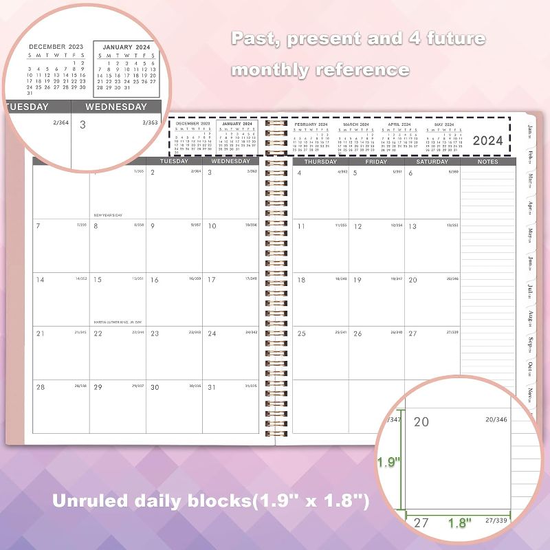 Photo 1 of Pink Girls Wire Binder Planner - Weekly & Monthly Planner Runs from January 2024 to December  12 Monthly Tabs, 14 Notes Pages, Inner Pocket, Flexible Cover with Twin-Wire Binding, Pink
